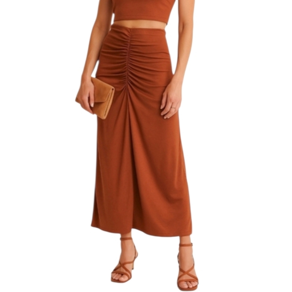 House Of Harlow 1960 Burnt Orange Ruched Maxi Skirt